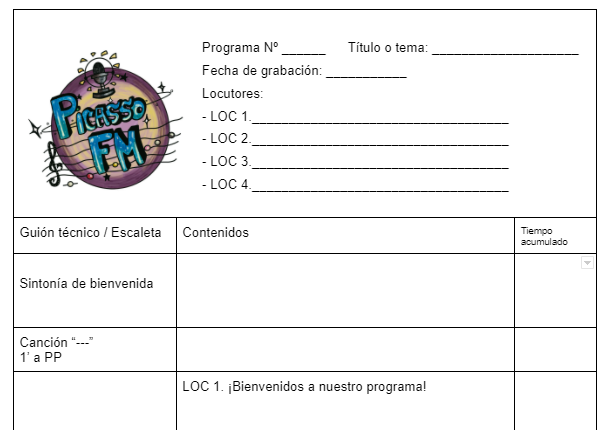 Captura de plantilla de guion de radio